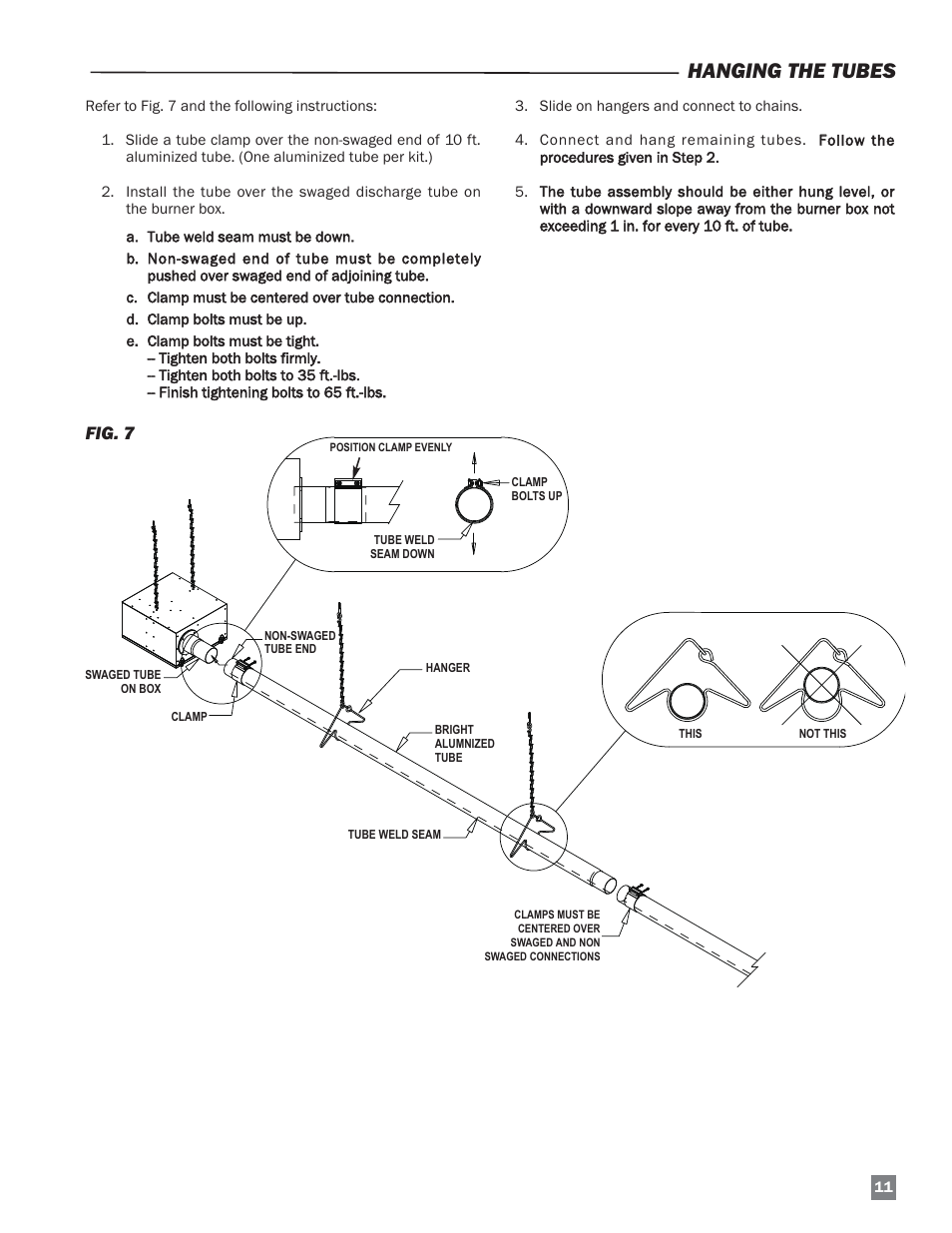 Hanging the tubes, Fig. 7 | L.B. White Sentinel Radiant Tube AT150 Center Mount User Manual | Page 11 / 32