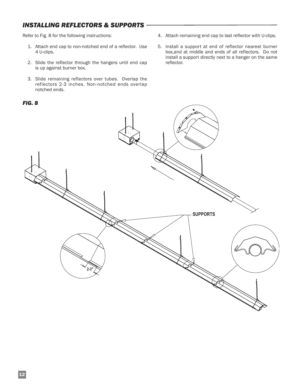 Installing reflectors & supports | L.B. White Sentinel Radiant Tube AT150 Center Mount User Manual | Page 12 / 32