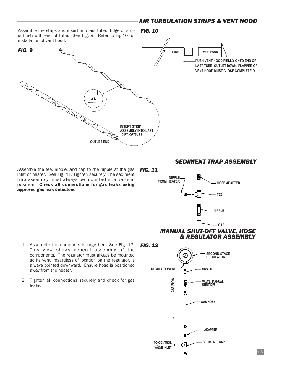 Manual shut-off valve, hose & regulator assembly, Fig. 9 fig. 10, Fig. 12 | Fig. 11 | L.B. White Sentinel Radiant Tube AT150 Center Mount User Manual | Page 13 / 32