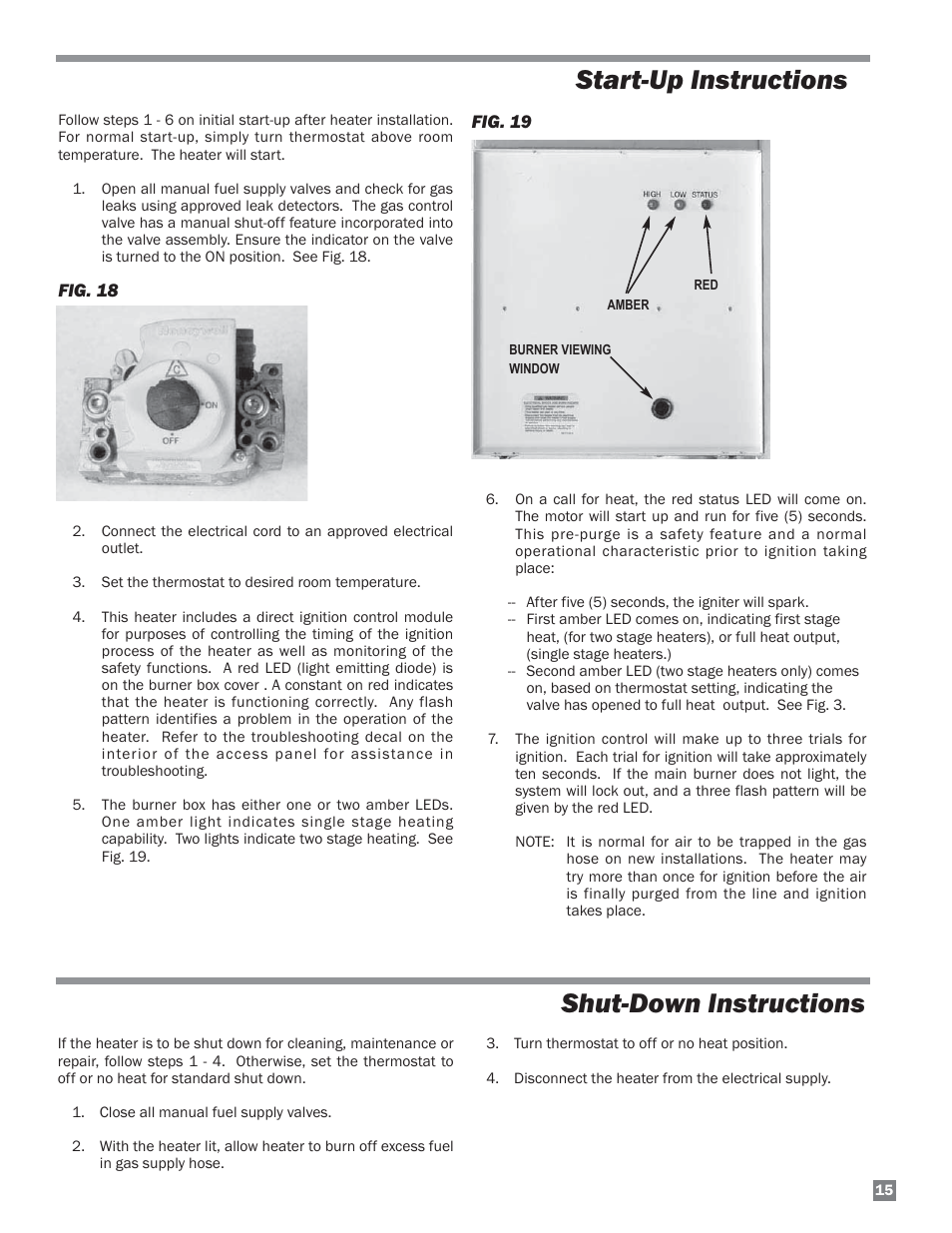 Start-up instructions shut-down instructions | L.B. White Sentinel Radiant Tube AT150 Center Mount User Manual | Page 15 / 32