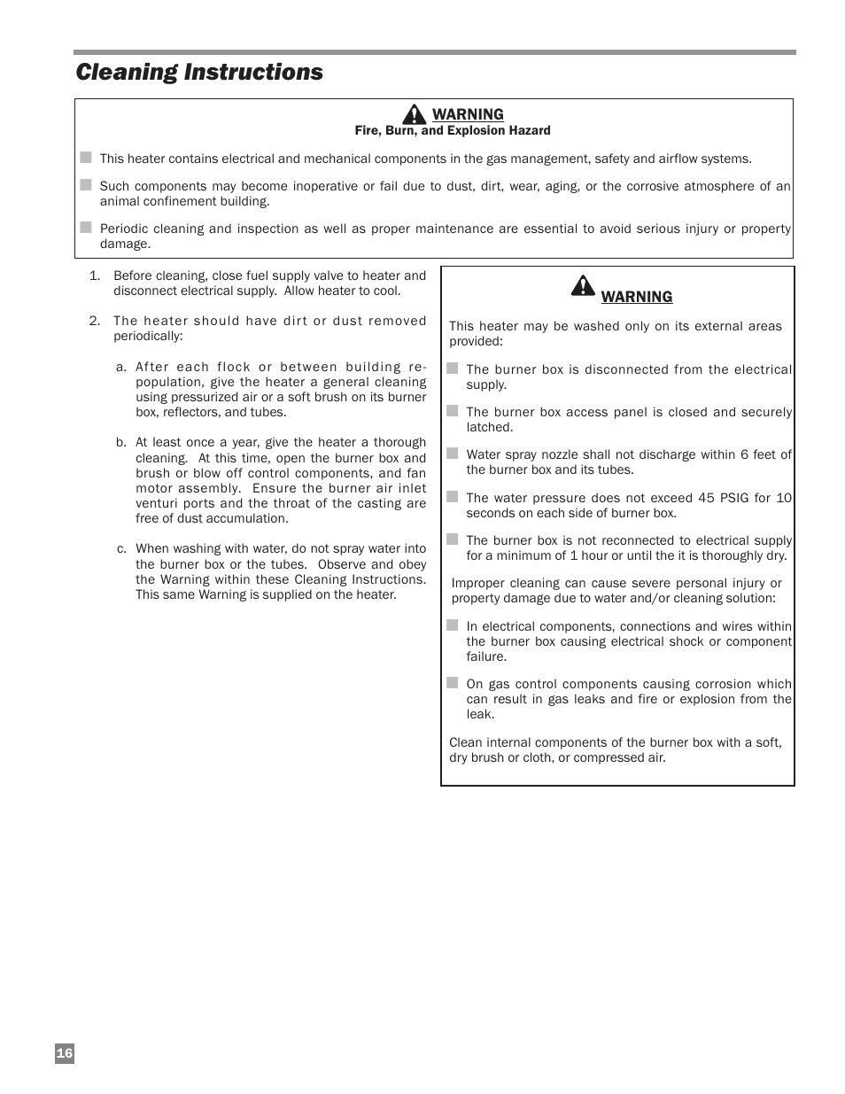 Cleaning instructions | L.B. White Sentinel Radiant Tube AT150 Center Mount User Manual | Page 16 / 32