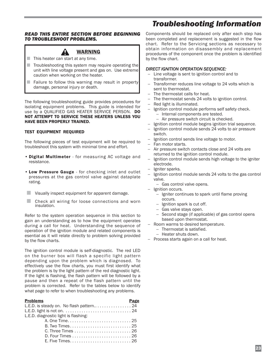 Troubleshooting information | L.B. White Sentinel Radiant Tube AT150 Center Mount User Manual | Page 23 / 32