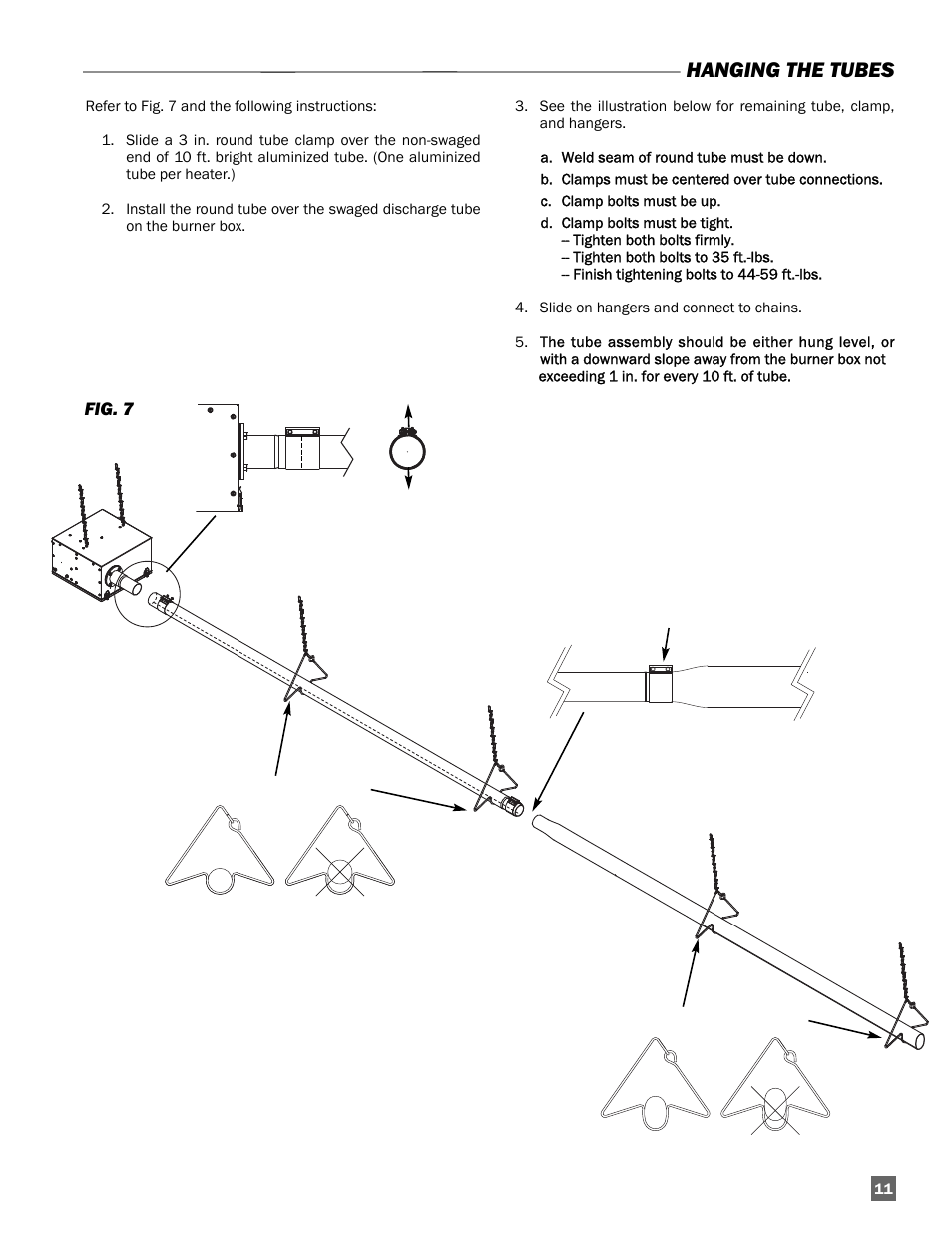 Hanging the tubes, Fig. 7, Round tube hangers | Oval tube hangers | L.B. White Oval 80™ Radiant User Manual | Page 11 / 32