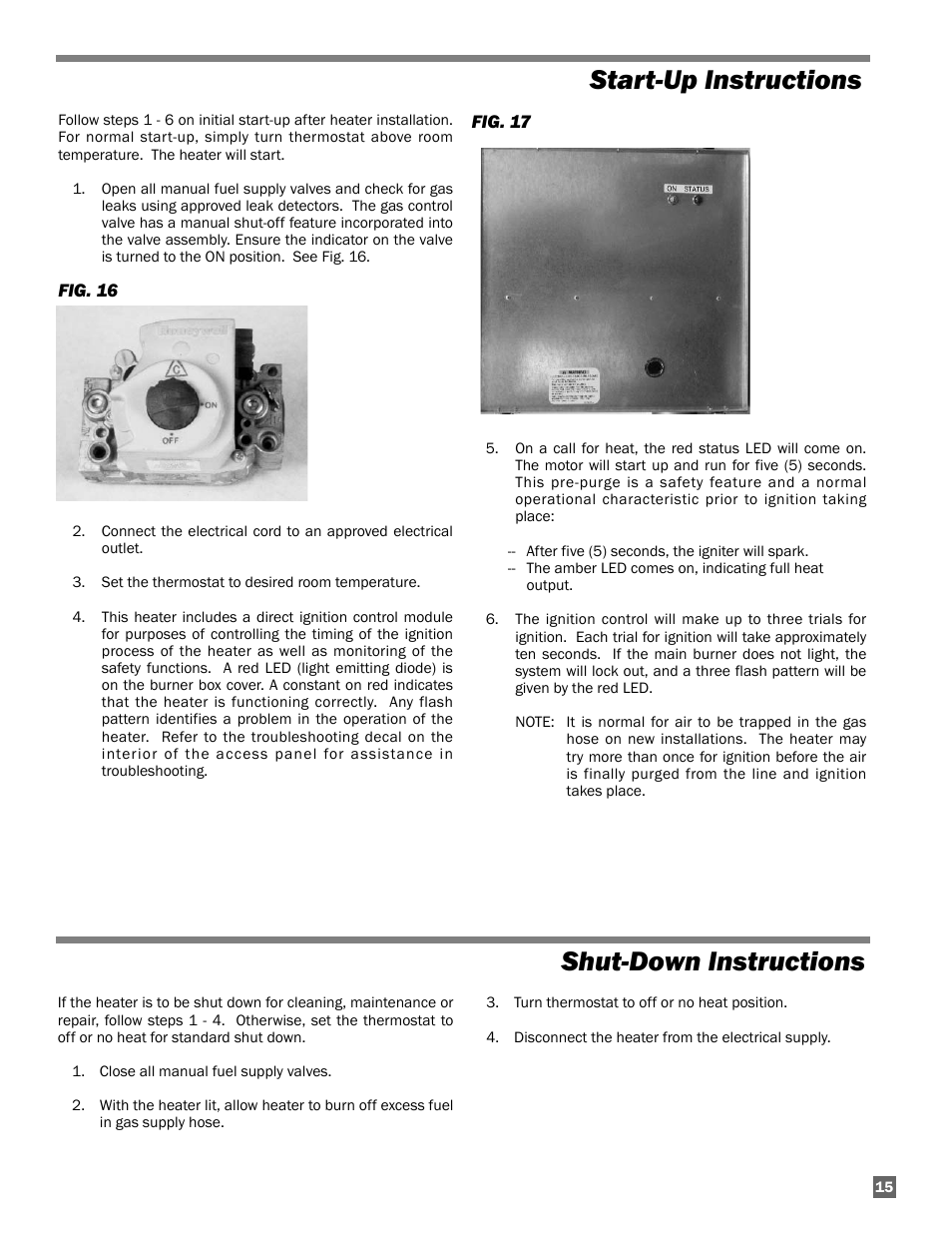 Start-up instructions shut-down instructions | L.B. White Oval 80™ Radiant User Manual | Page 15 / 32