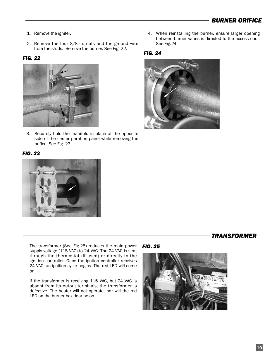 Burner orifice, Transformer | L.B. White Oval 80™ Radiant User Manual | Page 19 / 32