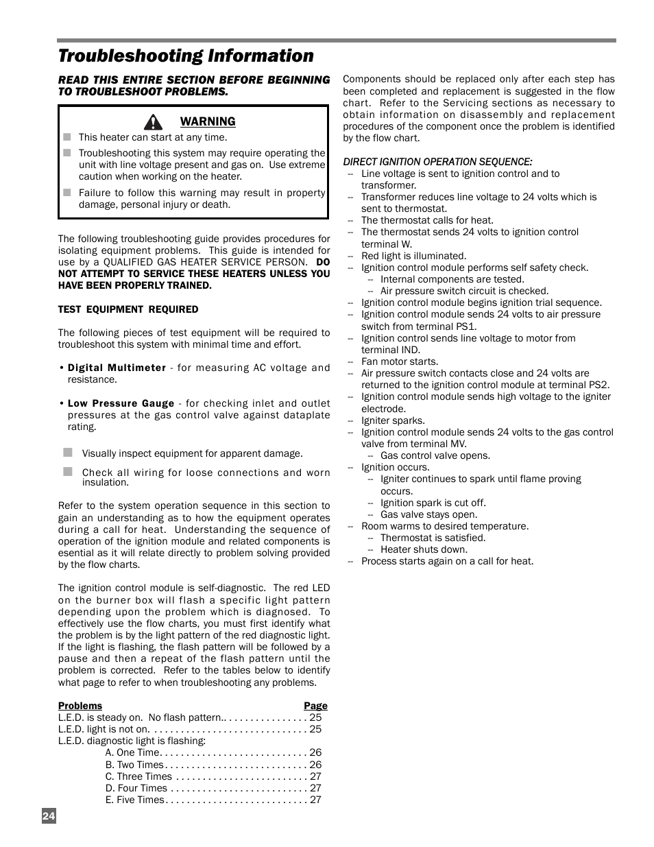 Troubleshooting information | L.B. White Oval 80™ Radiant User Manual | Page 24 / 32