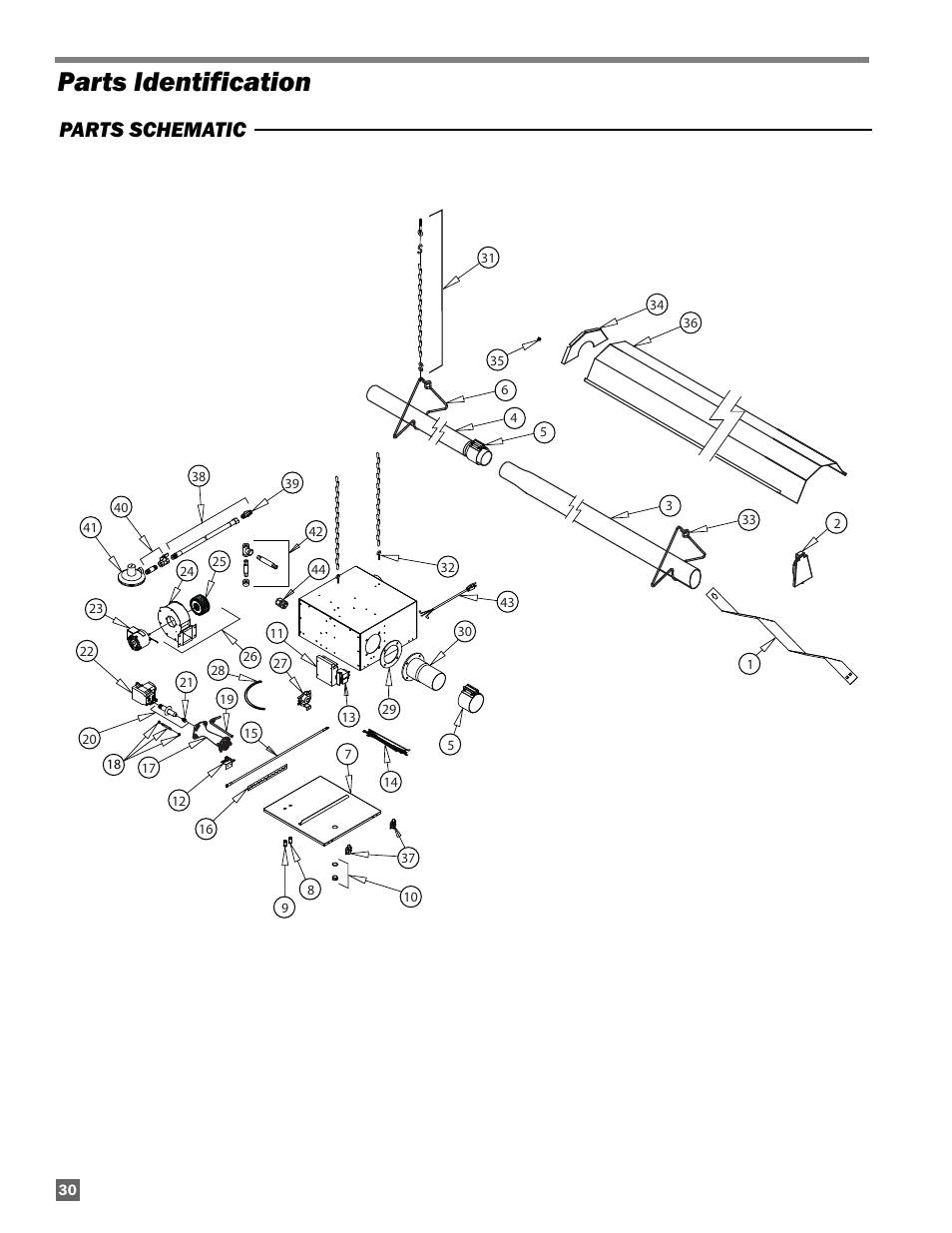 Parts identification, Parts schematic | L.B. White Oval 80™ Radiant User Manual | Page 30 / 32