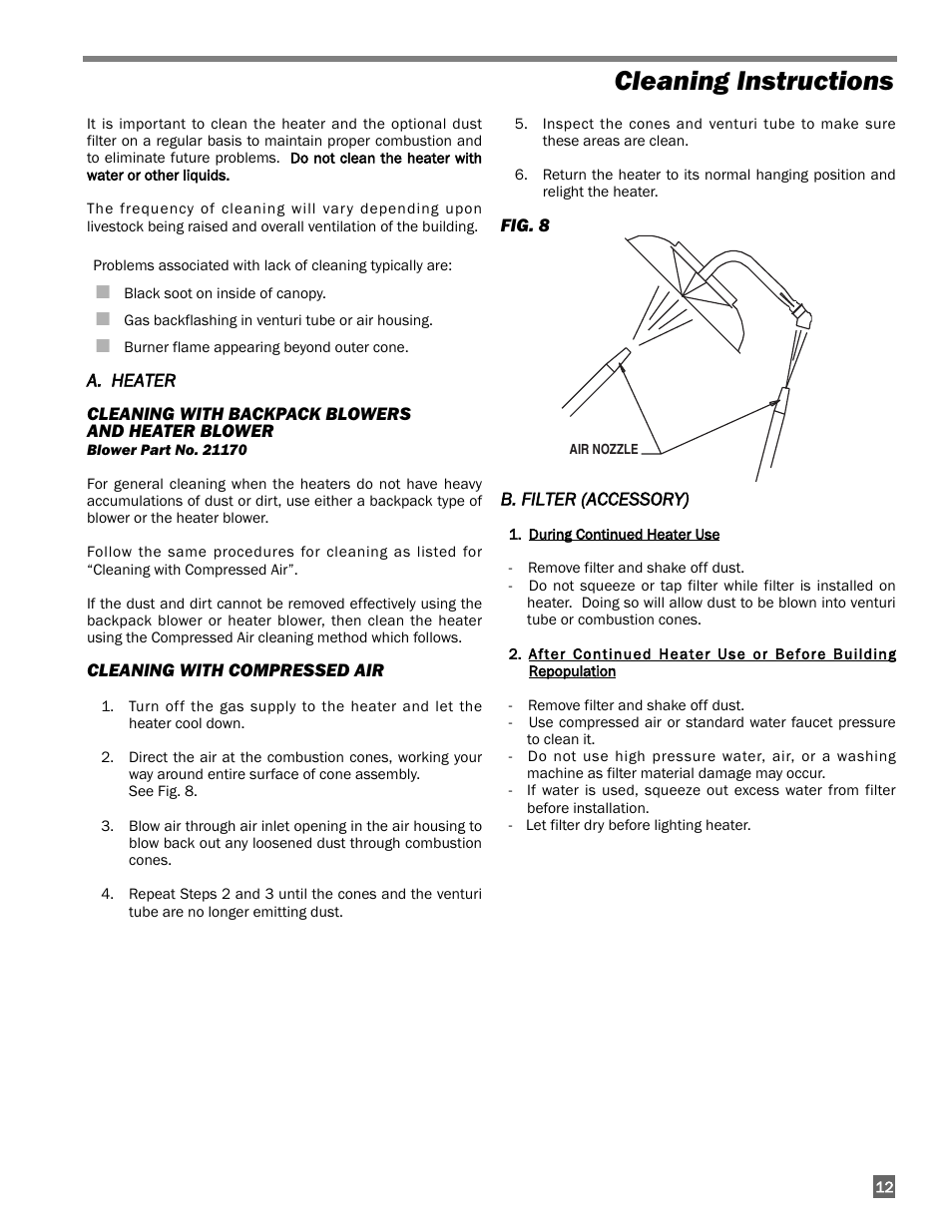 Cleaning instructions | L.B. White I-17 Infraconic Spark Ignition User Manual | Page 13 / 26