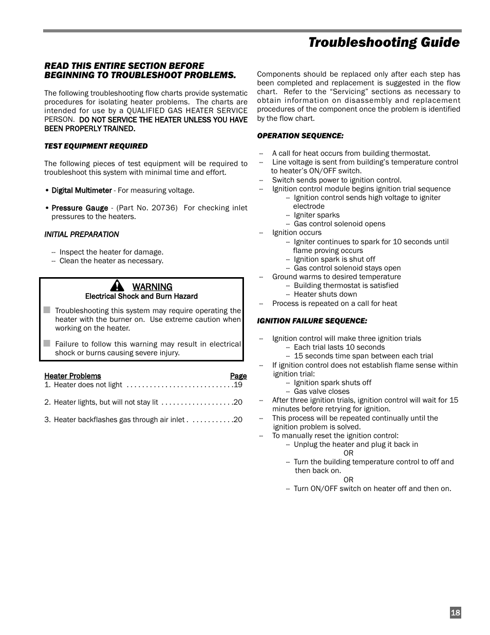 Troubleshooting guide | L.B. White I-17 Infraconic Spark Ignition User Manual | Page 19 / 26