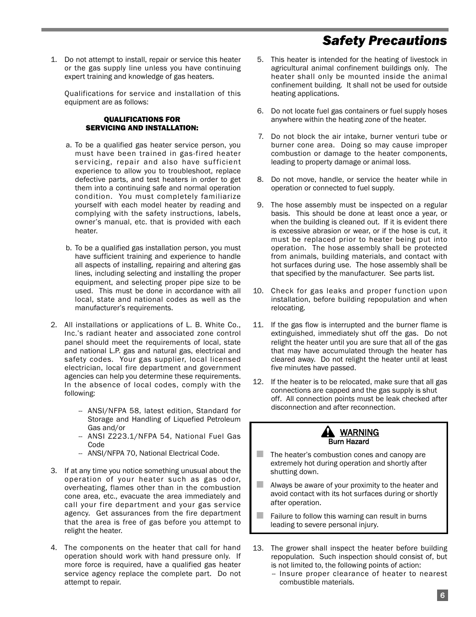 Safety precautions | L.B. White I-17 Infraconic Spark Ignition User Manual | Page 7 / 26