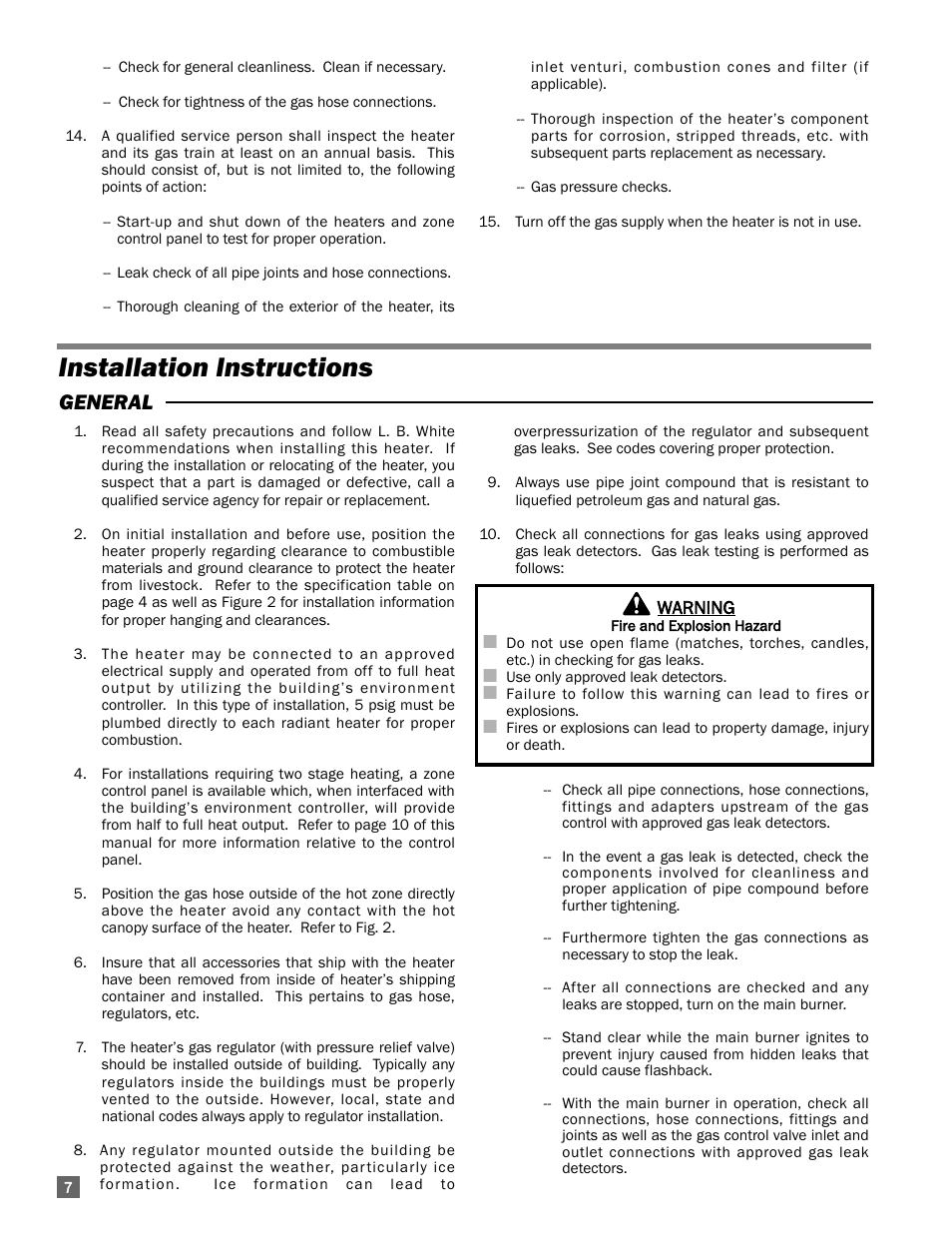 Installation instructions, General | L.B. White I-17 Infraconic Spark Ignition User Manual | Page 8 / 26