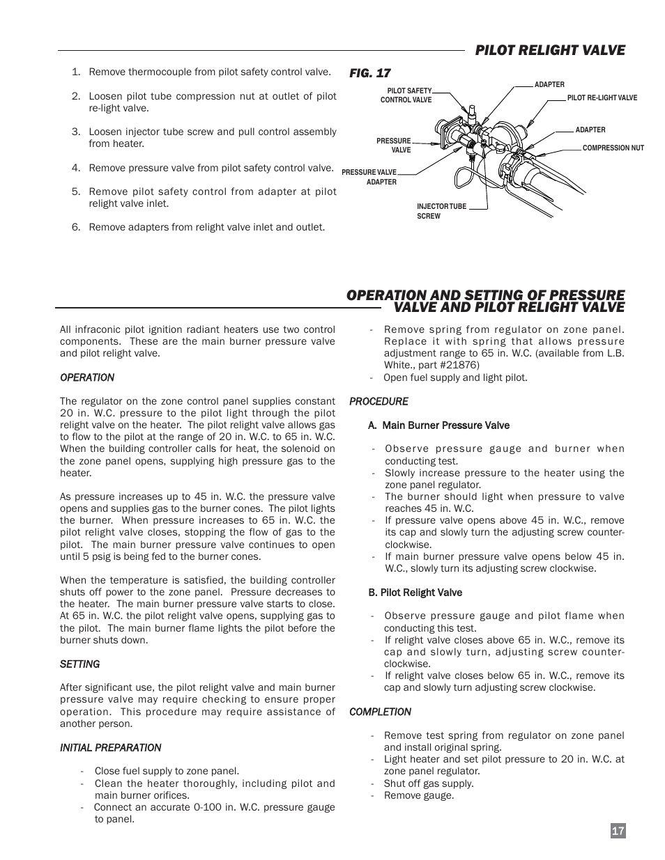 Pilot relight valve, Fig. 17 | L.B. White I-34 Infraconic Pilot Ignition User Manual | Page 17 / 28