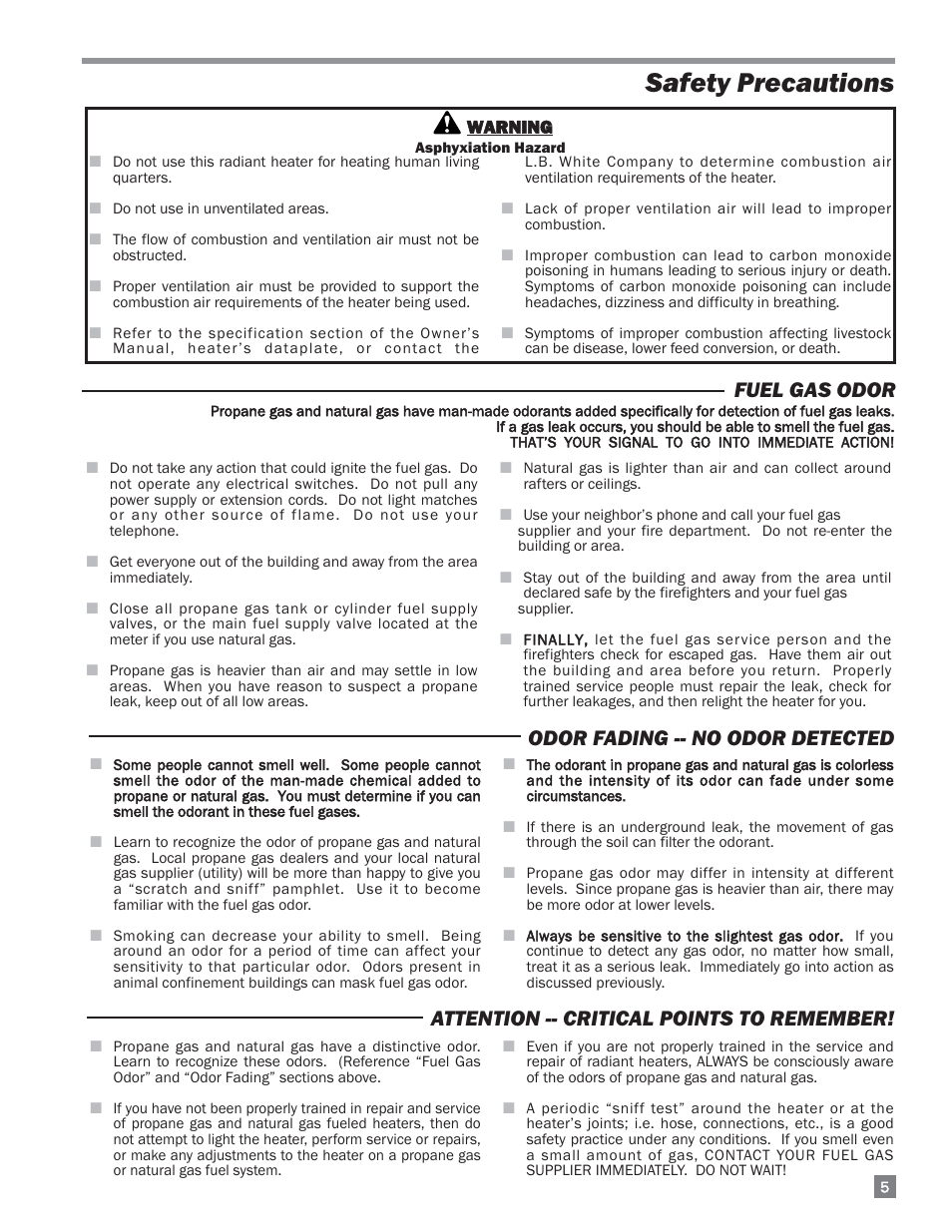 Safety precautions | L.B. White I-34 Infraconic Pilot Ignition User Manual | Page 5 / 28