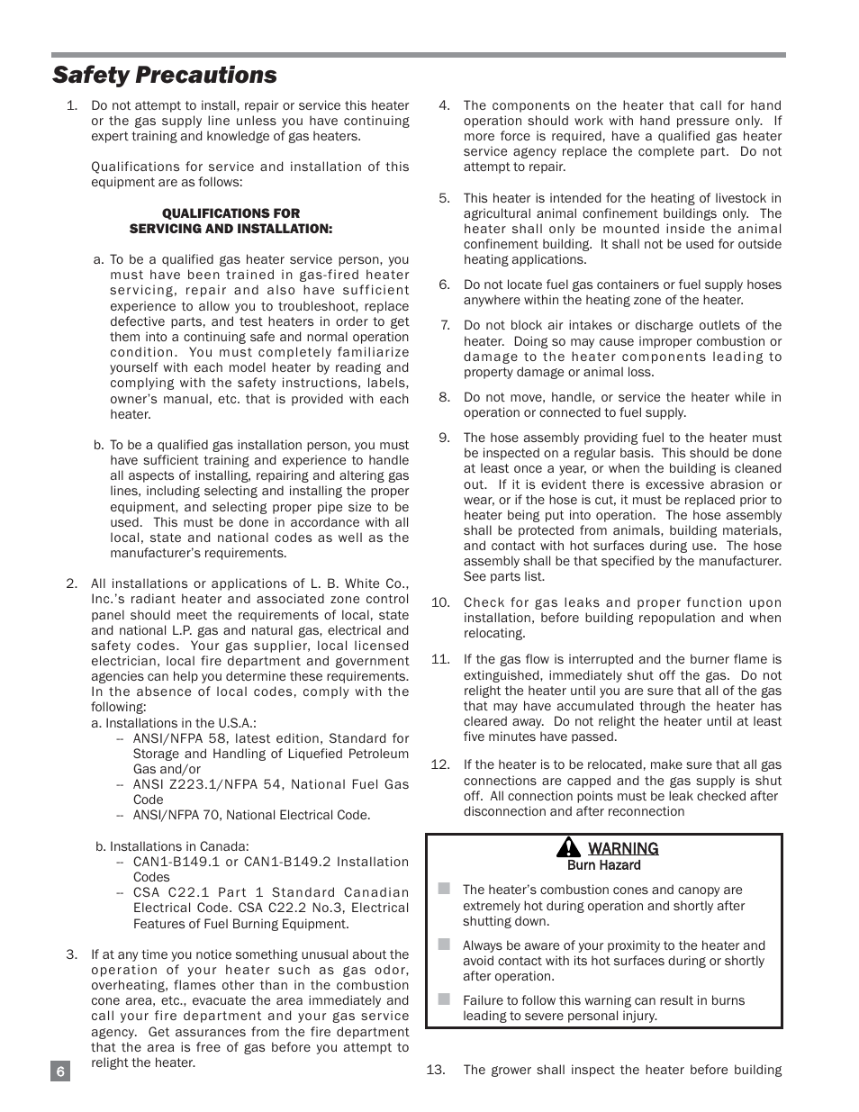 Safety precautions | L.B. White I-34 Infraconic Pilot Ignition User Manual | Page 6 / 28