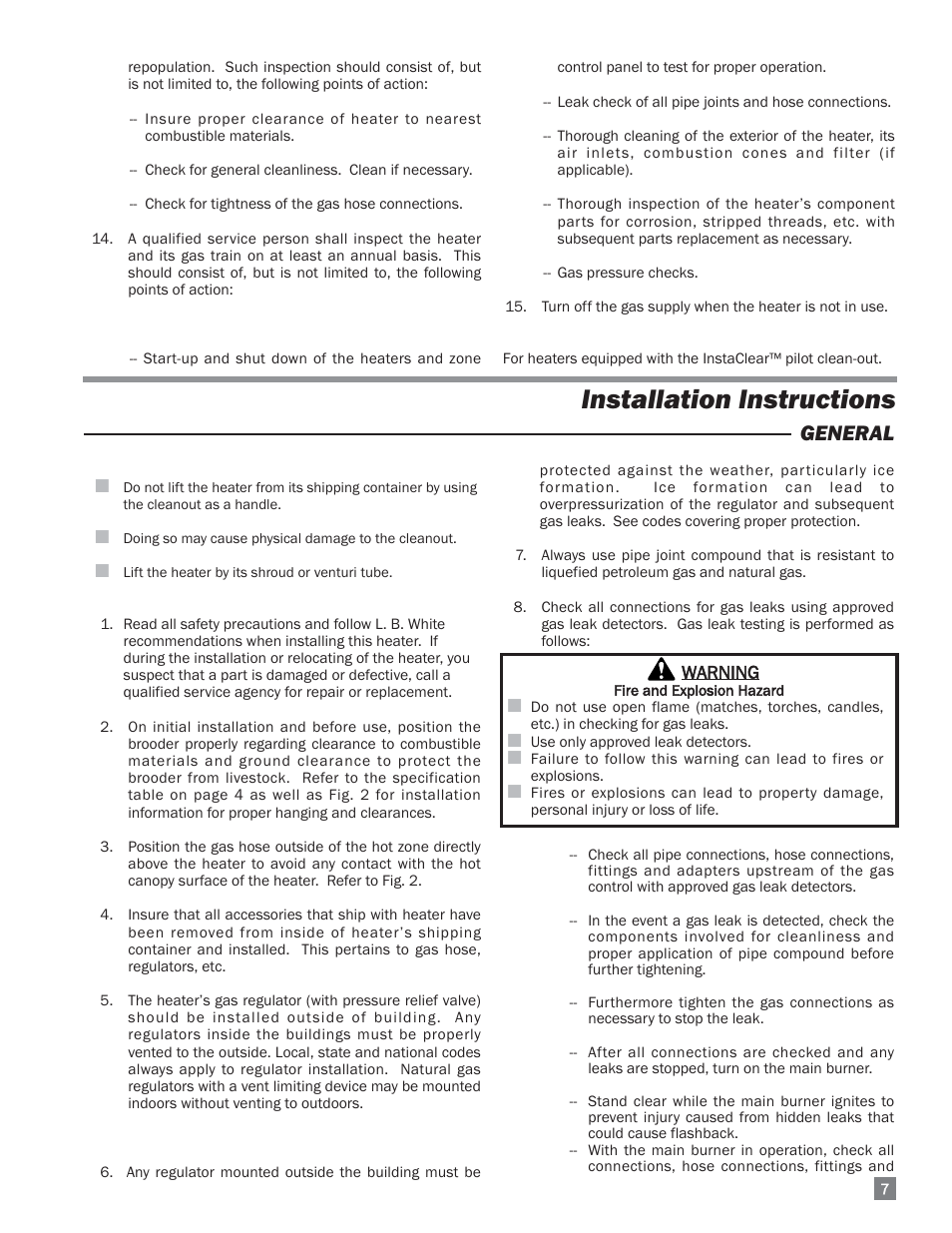 Installation instructions, General | L.B. White I-34 Infraconic Pilot Ignition User Manual | Page 7 / 28