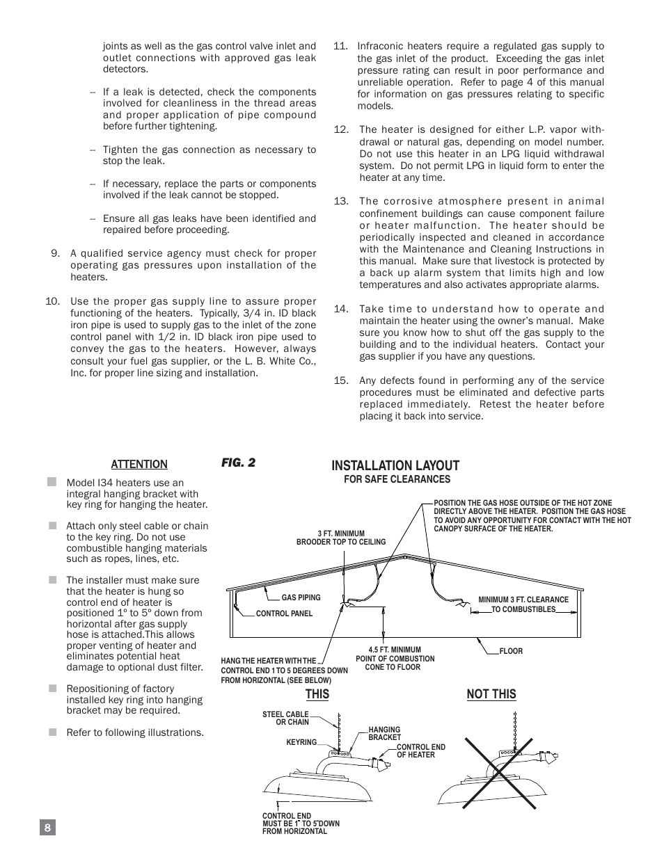 Installation layout, Fig. 2, This not this | Attention | L.B. White I-34 Infraconic Pilot Ignition User Manual | Page 8 / 28