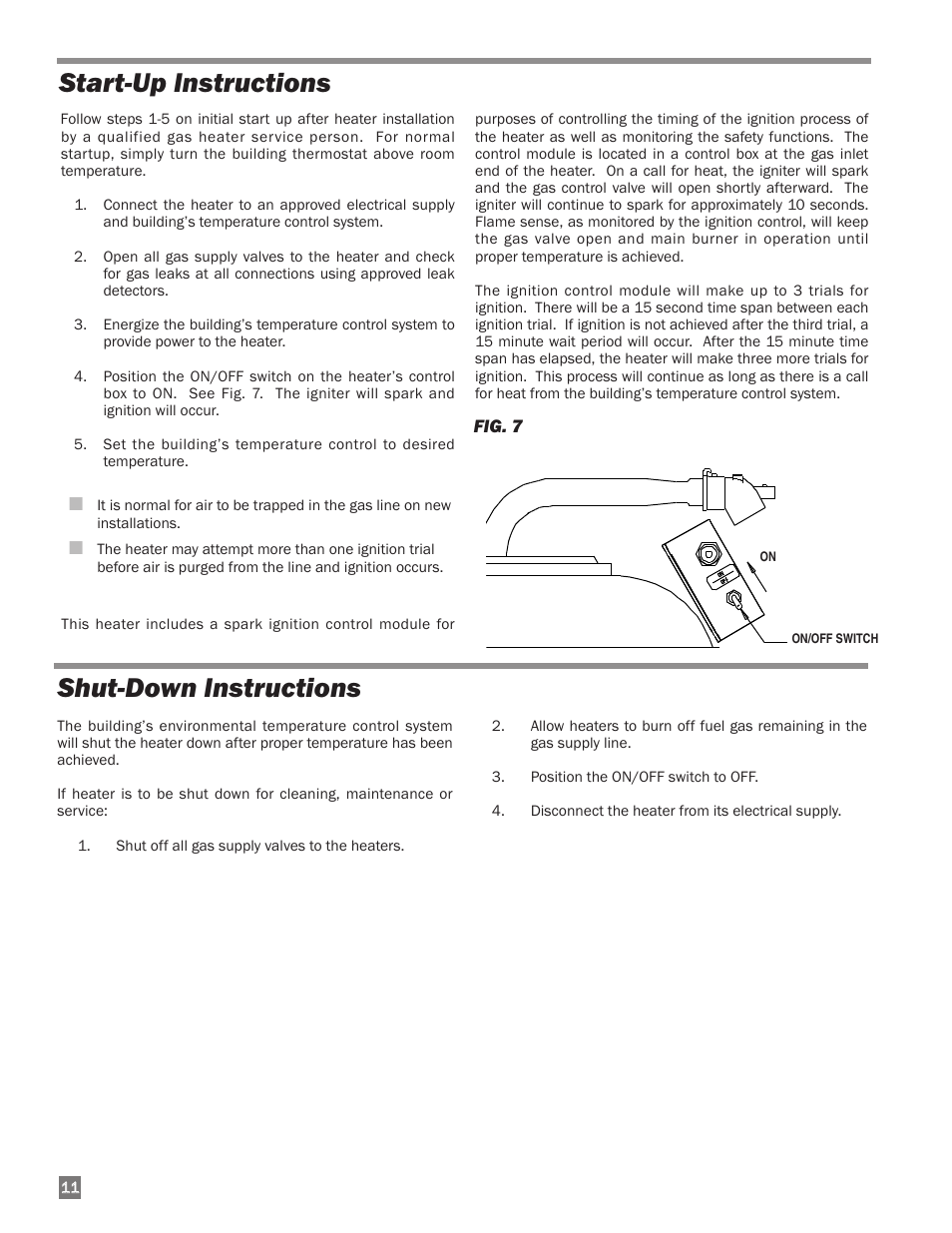 Start-up instructions, Shut-down instructions | L.B. White I-34 Infraconic Spark Ignition User Manual | Page 12 / 26