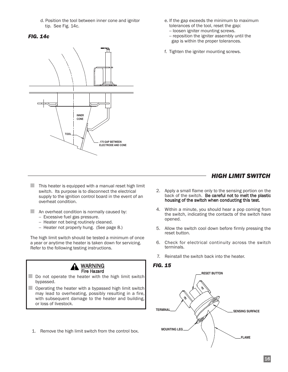 High limit switch | L.B. White I-34 Infraconic Spark Ignition User Manual | Page 17 / 26