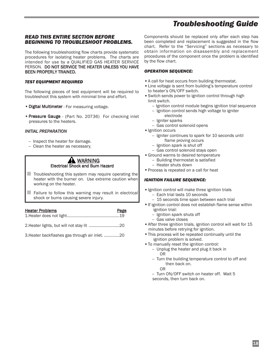 Troubleshooting guide | L.B. White I-34 Infraconic Spark Ignition User Manual | Page 19 / 26
