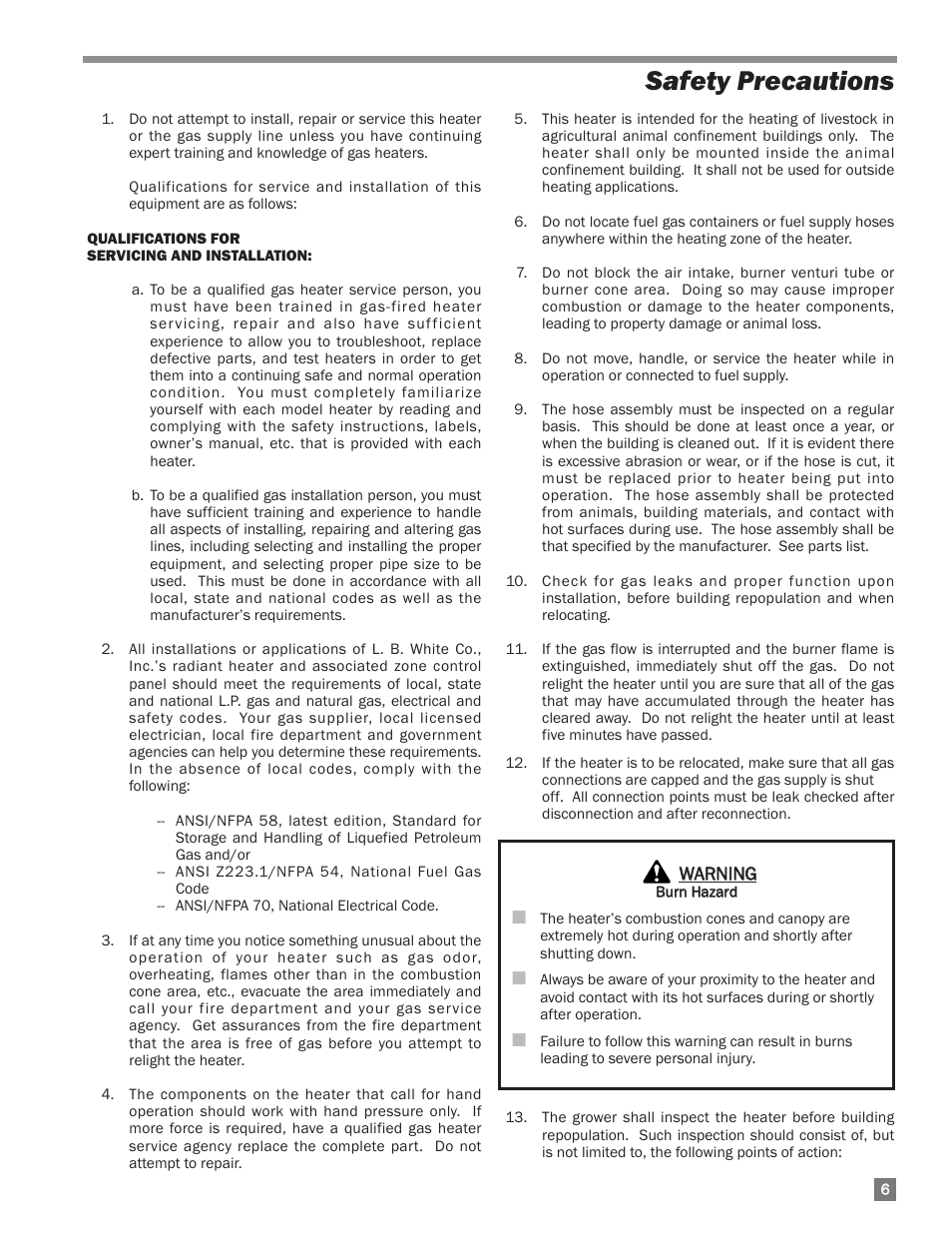 Safety precautions | L.B. White I-34 Infraconic Spark Ignition User Manual | Page 7 / 26