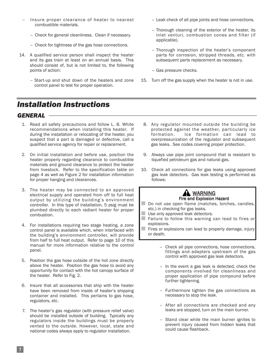 Installation instructions, General | L.B. White I-34 Infraconic Spark Ignition User Manual | Page 8 / 26
