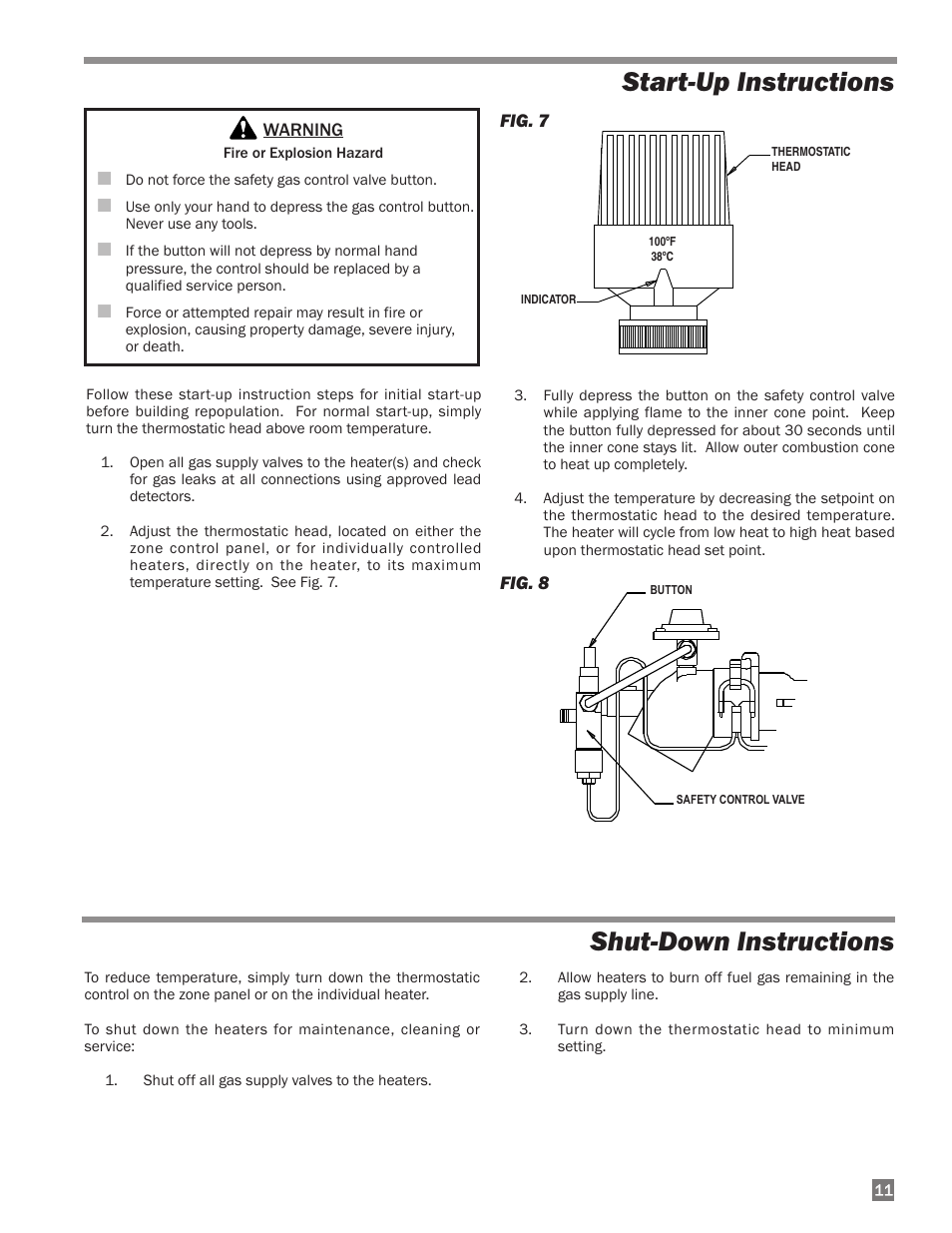 Start-up instructions, Shut-down instructions | L.B. White I-34 Infraconic Ignition User Manual | Page 11 / 28