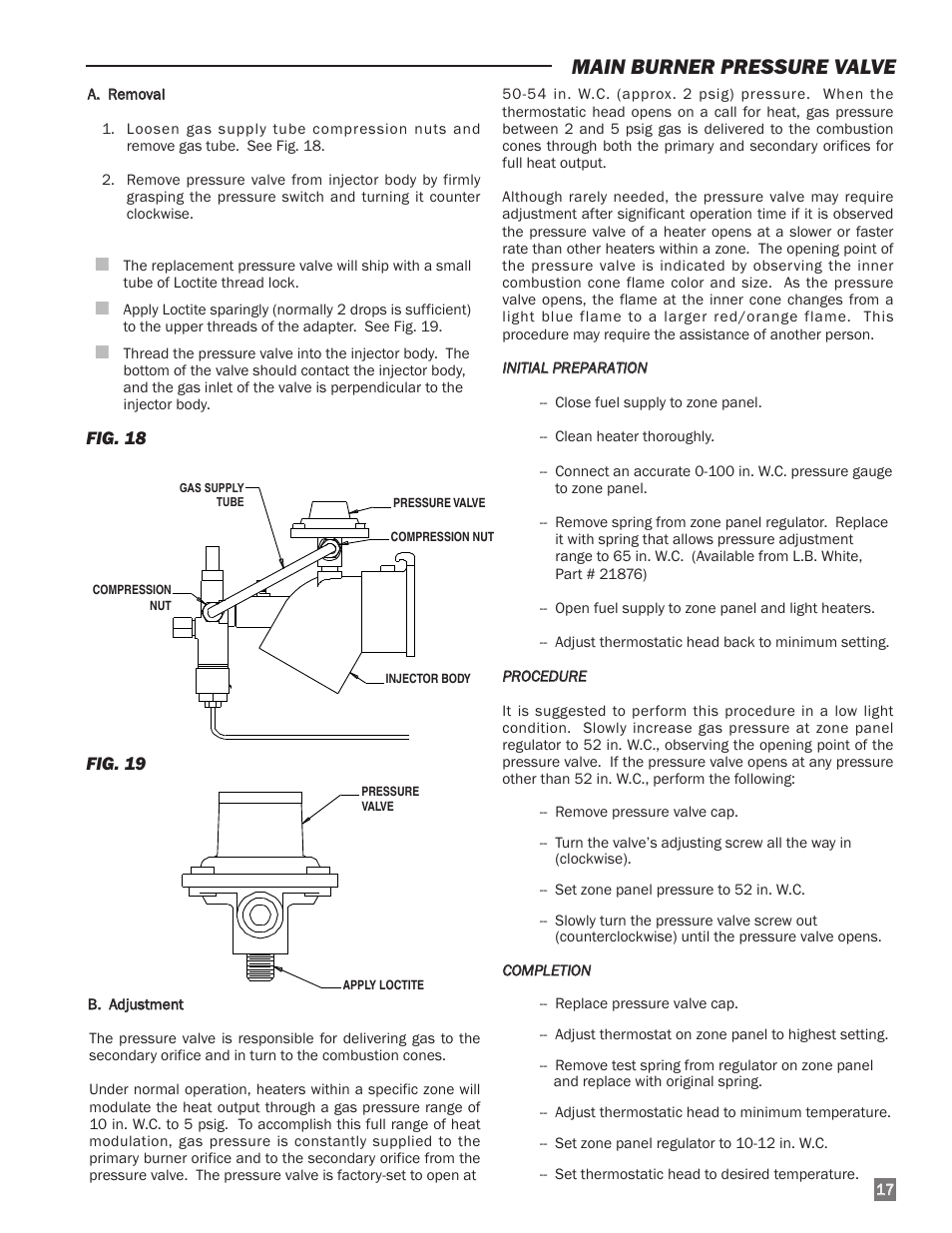 Main burner pressure valve | L.B. White I-34 Infraconic Ignition User Manual | Page 17 / 28