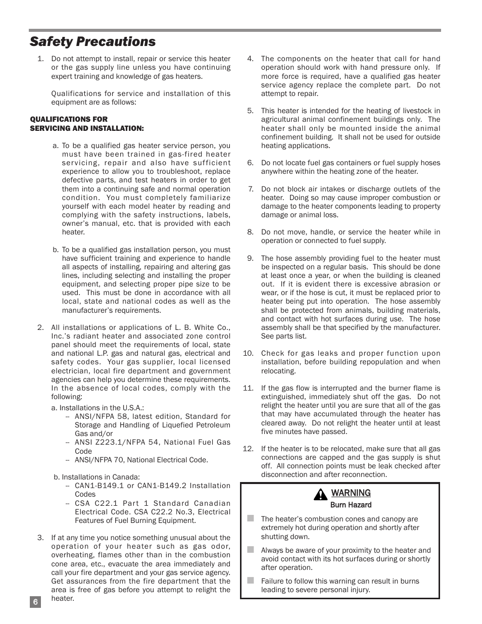 Safety precautions | L.B. White I-34 Infraconic Ignition User Manual | Page 6 / 28