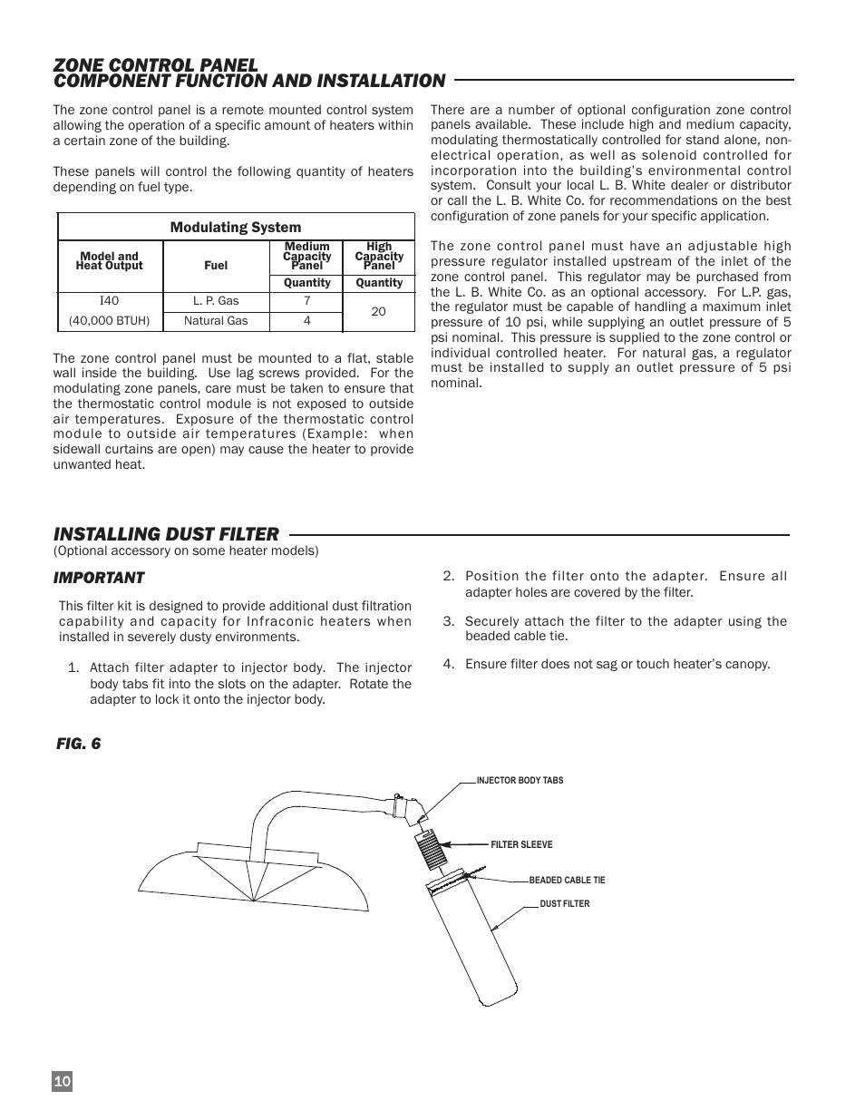 Installing dust filter, Important, Fig. 6 | L.B. White I-40 Infraconic Ignition User Manual | Page 10 / 28