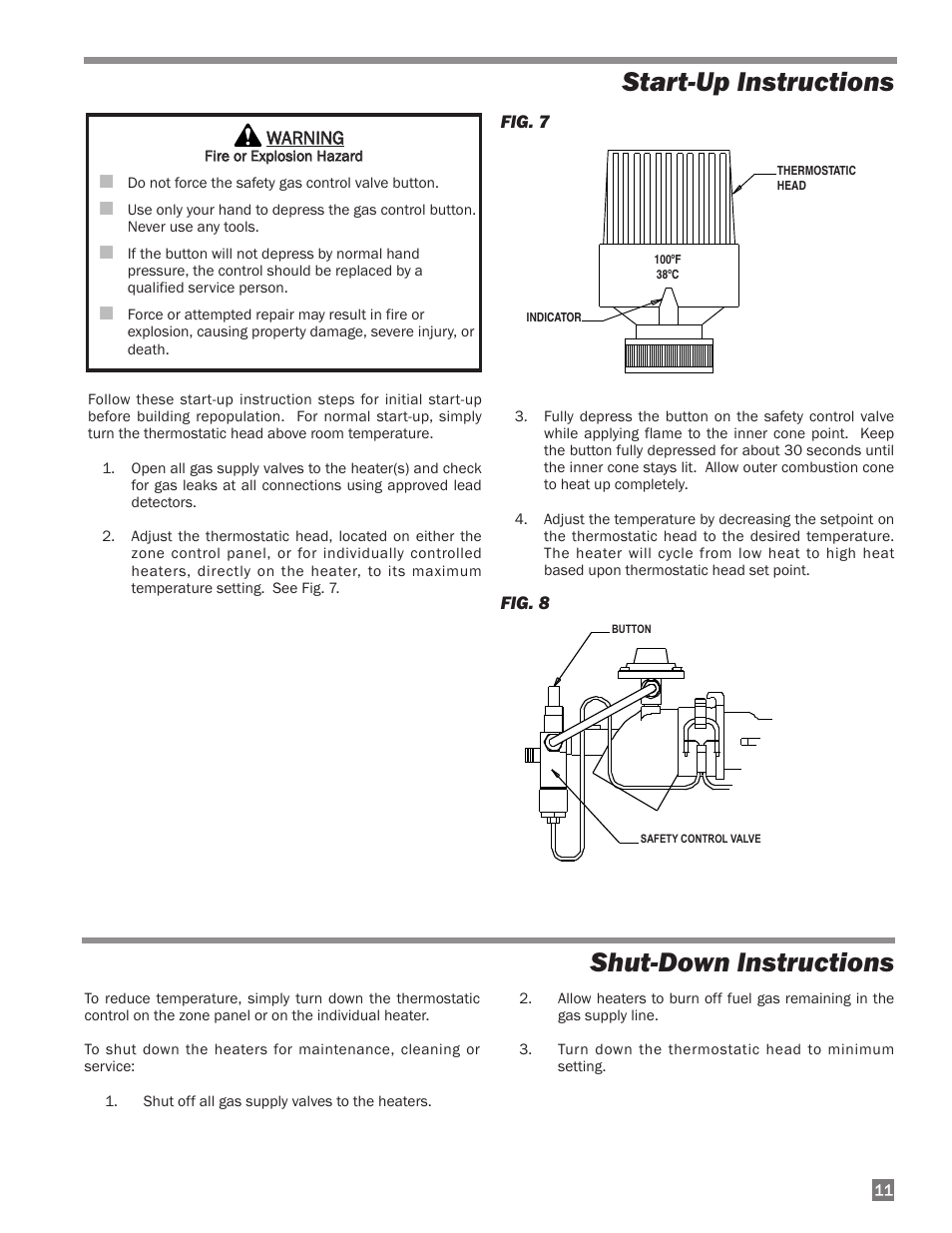 Start-up instructions, Shut-down instructions | L.B. White I-40 Infraconic Ignition User Manual | Page 11 / 28