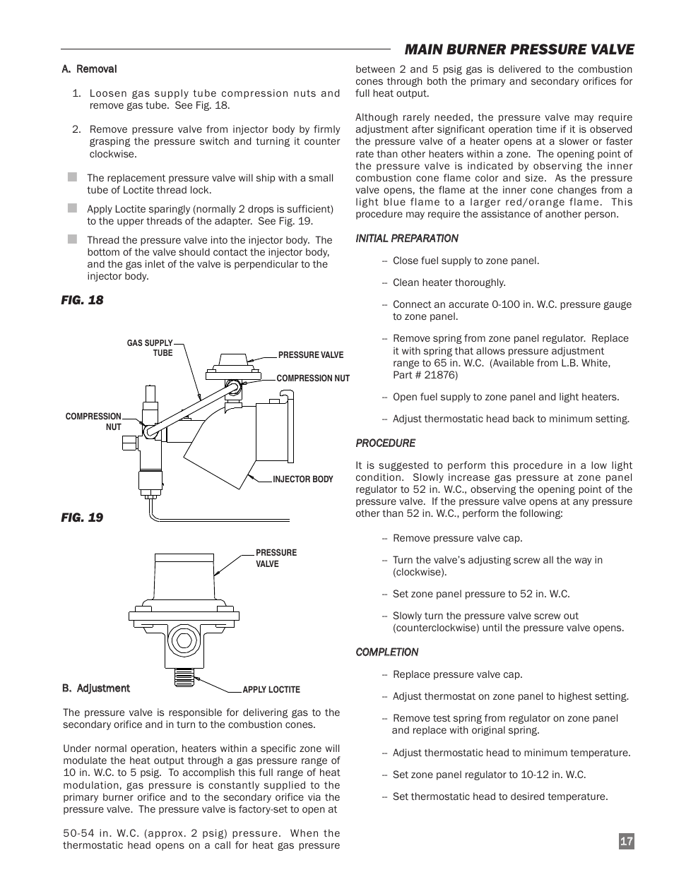 Main burner pressure valve | L.B. White I-40 Infraconic Ignition User Manual | Page 17 / 28