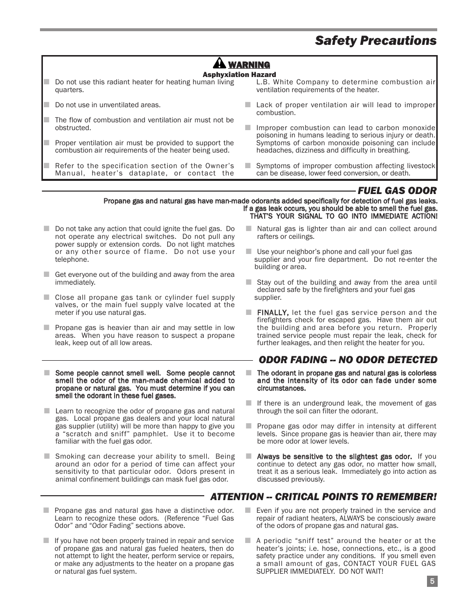 Safety precautions | L.B. White I-40 Infraconic Ignition User Manual | Page 5 / 28