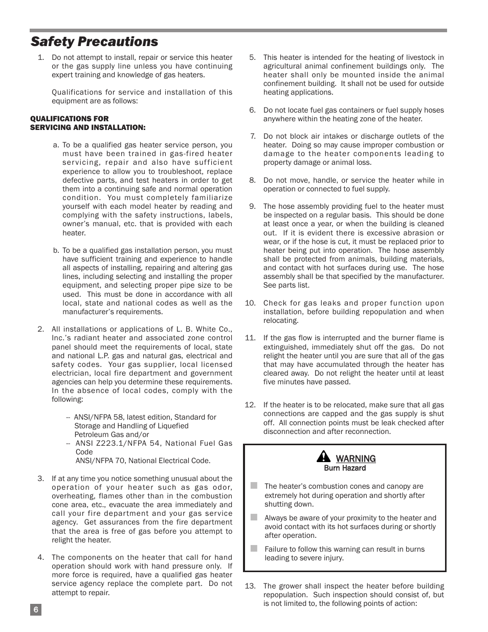 Safety precautions | L.B. White I-40 Infraconic Ignition User Manual | Page 6 / 28