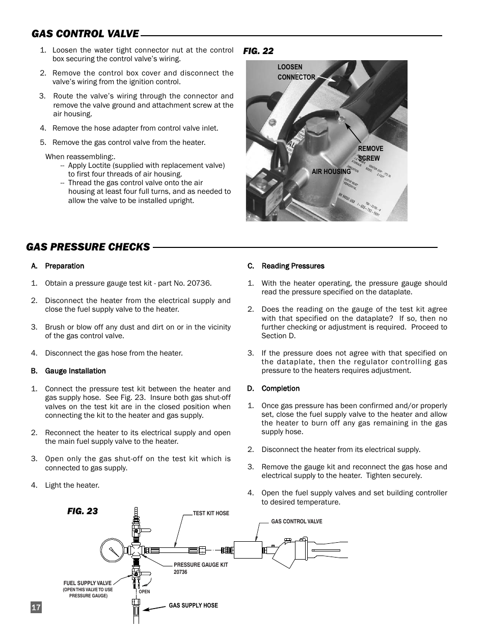 Gas pressure checks, Gas control valve | L.B. White I-40 Infraconic Spark Ignition User Manual | Page 18 / 26