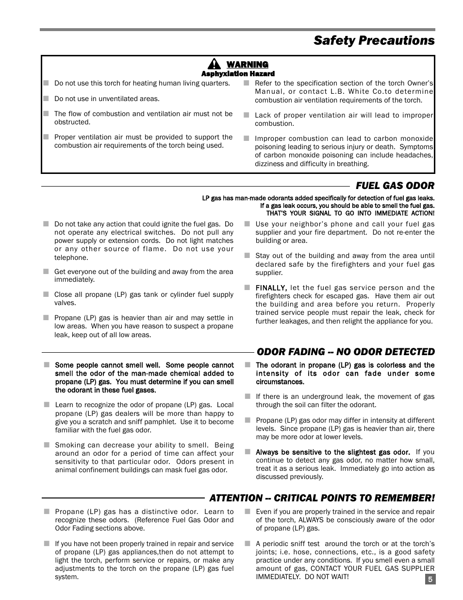 Safety precautions | L.B. White Torchman 500 w/ Optional Handle User Manual | Page 5 / 12