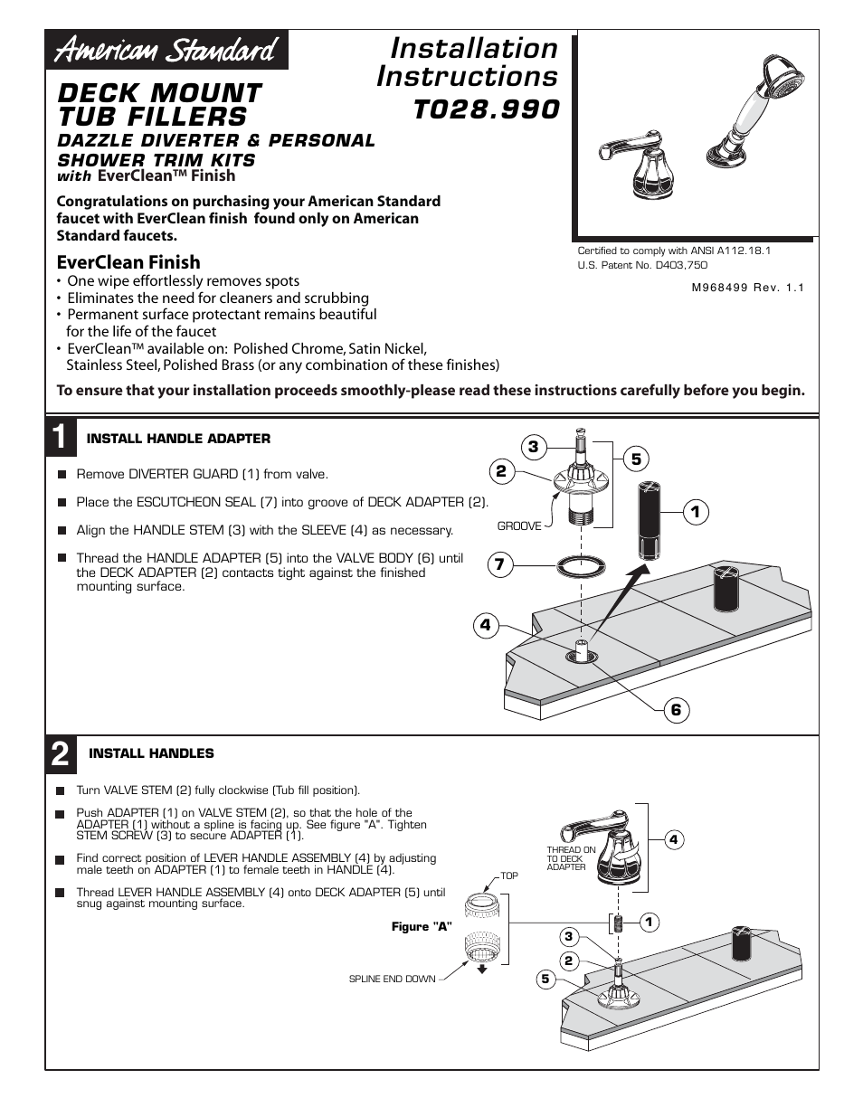 American Standard T028.990 User Manual | 2 pages