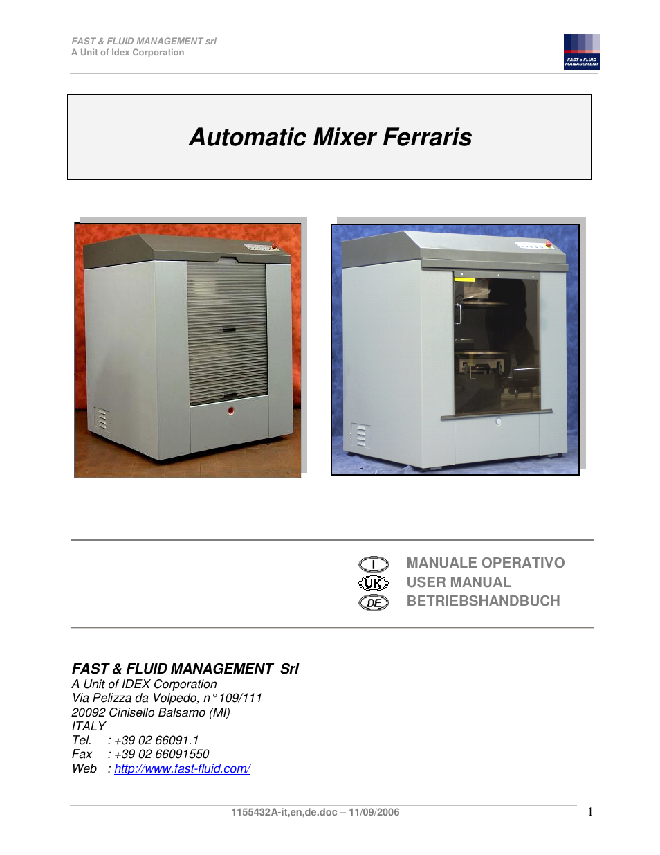 Fast & Fluid Ferraris Automatic Mixer User Manual | 55 pages