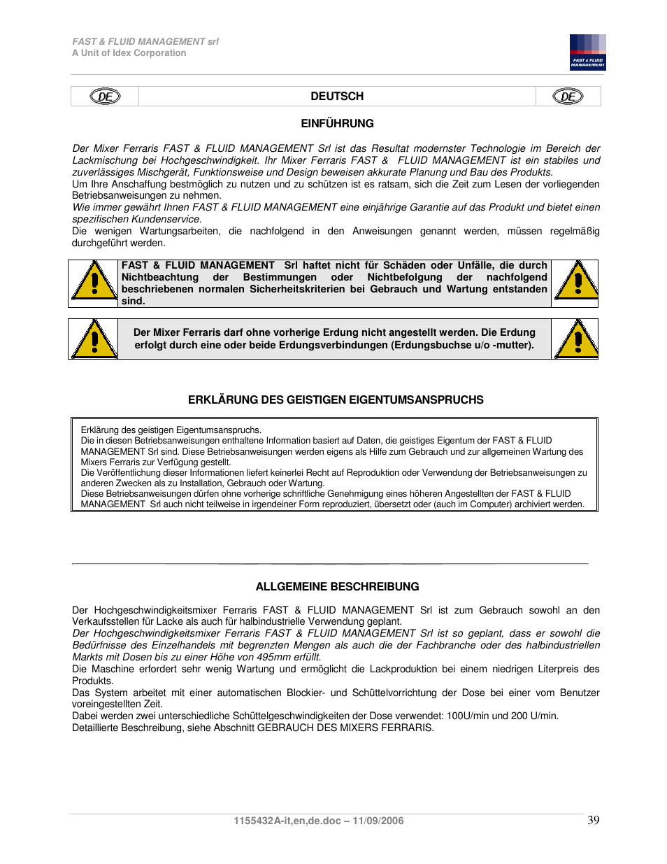 Fast & Fluid Ferraris Automatic Mixer User Manual | Page 39 / 55