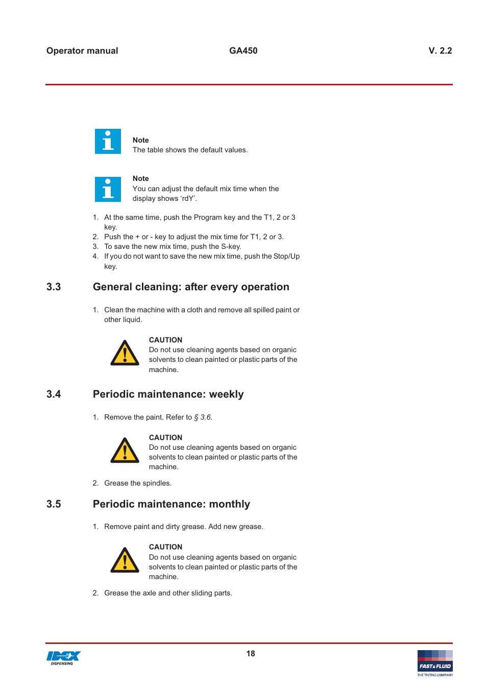 3 general cleaning: after every operation, 4 periodic maintenance: weekly, 5 periodic maintenance: monthly | Fast & Fluid GA450 User Manual | Page 18 / 32