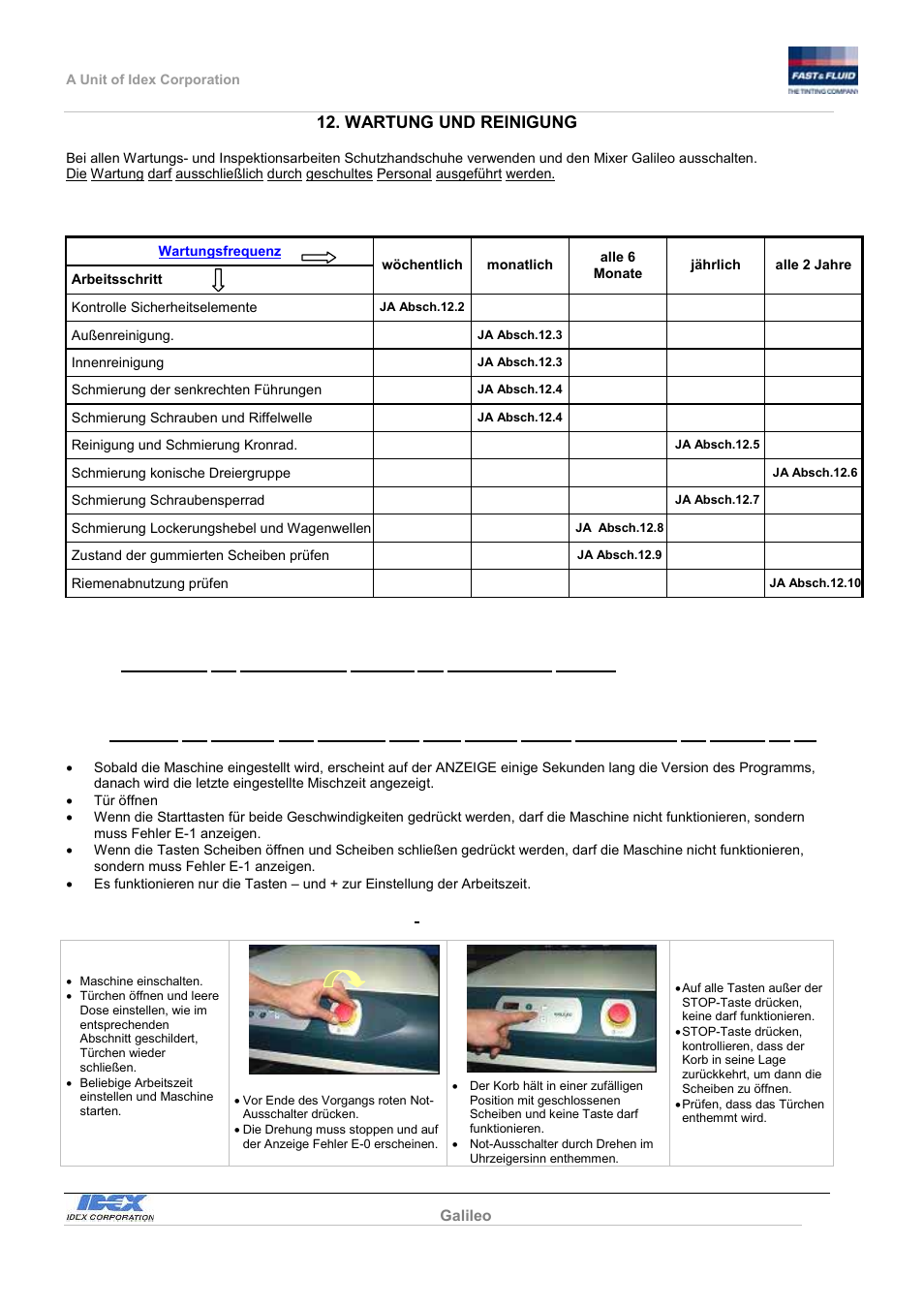 Wartung und reinigung | Fast & Fluid Galileo Automatic Mixer User Manual | Page 42 / 82