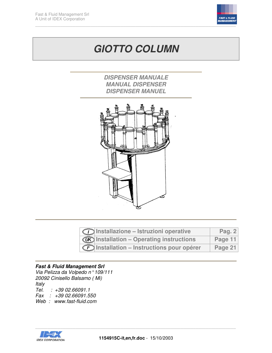 Fast & Fluid Giotto Column User Manual | 31 pages