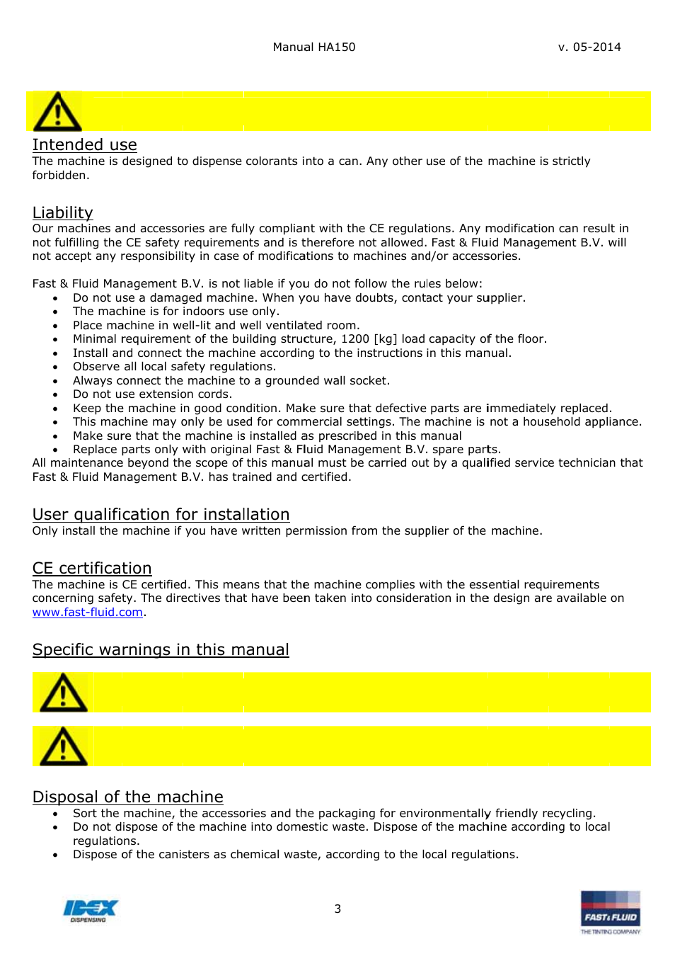 Fety, Introd, Duction | Inte, Liab, Ce c, Disp, Ended us, Bility, R qualifi | Fast & Fluid HA150 User Manual | Page 3 / 15