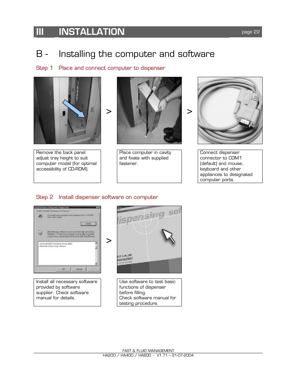 Iii installation, B - installing the computer and software | Fast & Fluid HA600 User Manual | Page 22 / 33