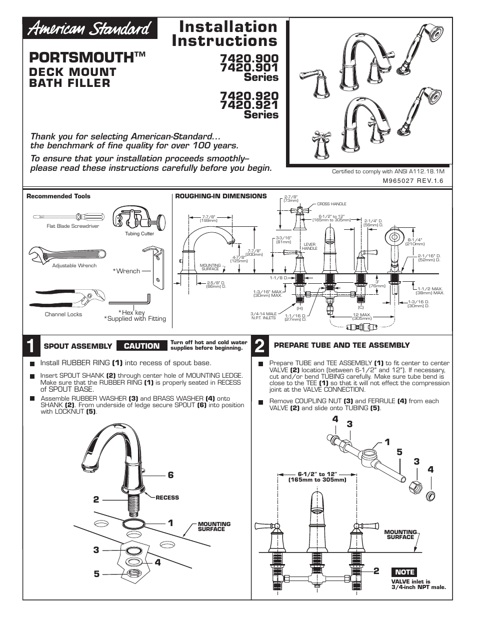 American Standard PORTSMOUTHTM 7420.9 User Manual | 3 pages