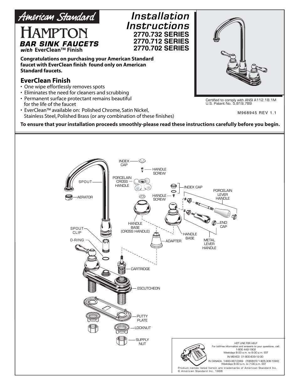 American Standard 2770.712 Series User Manual | 2 pages