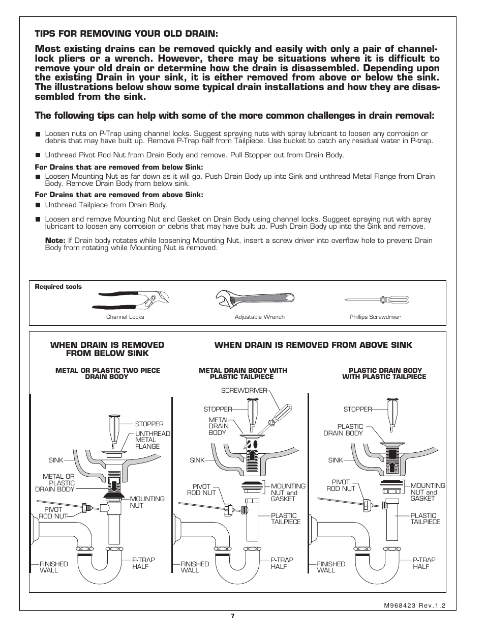 Tips for removing your old drain | American Standard Williamsburg 2904 User Manual | Page 7 / 7