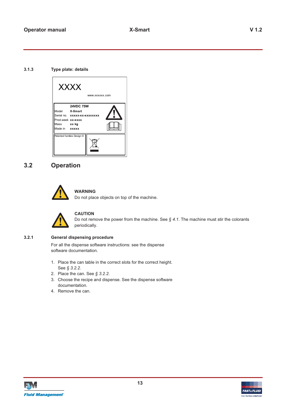 2 operation, Operator manual x-smart v 1.2 | Fast & Fluid X-Smart User Manual | Page 13 / 26