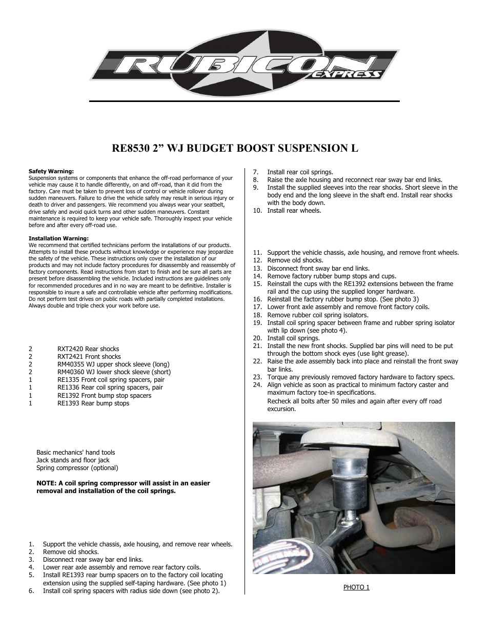 Rubicon Express RE8530 User Manual | 2 pages