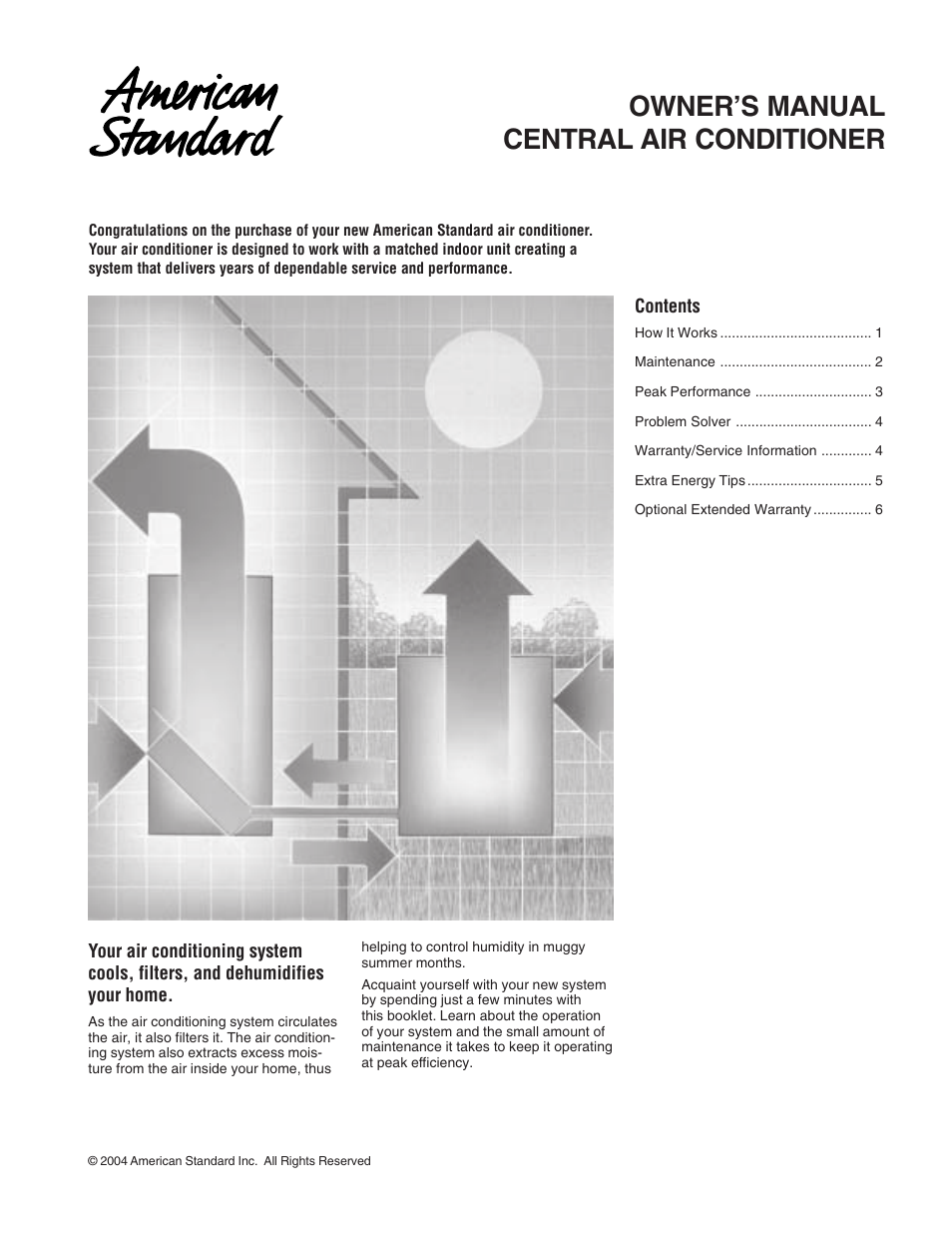 American Standard CENTRAL AIR CONDITIONER User Manual | 6 pages