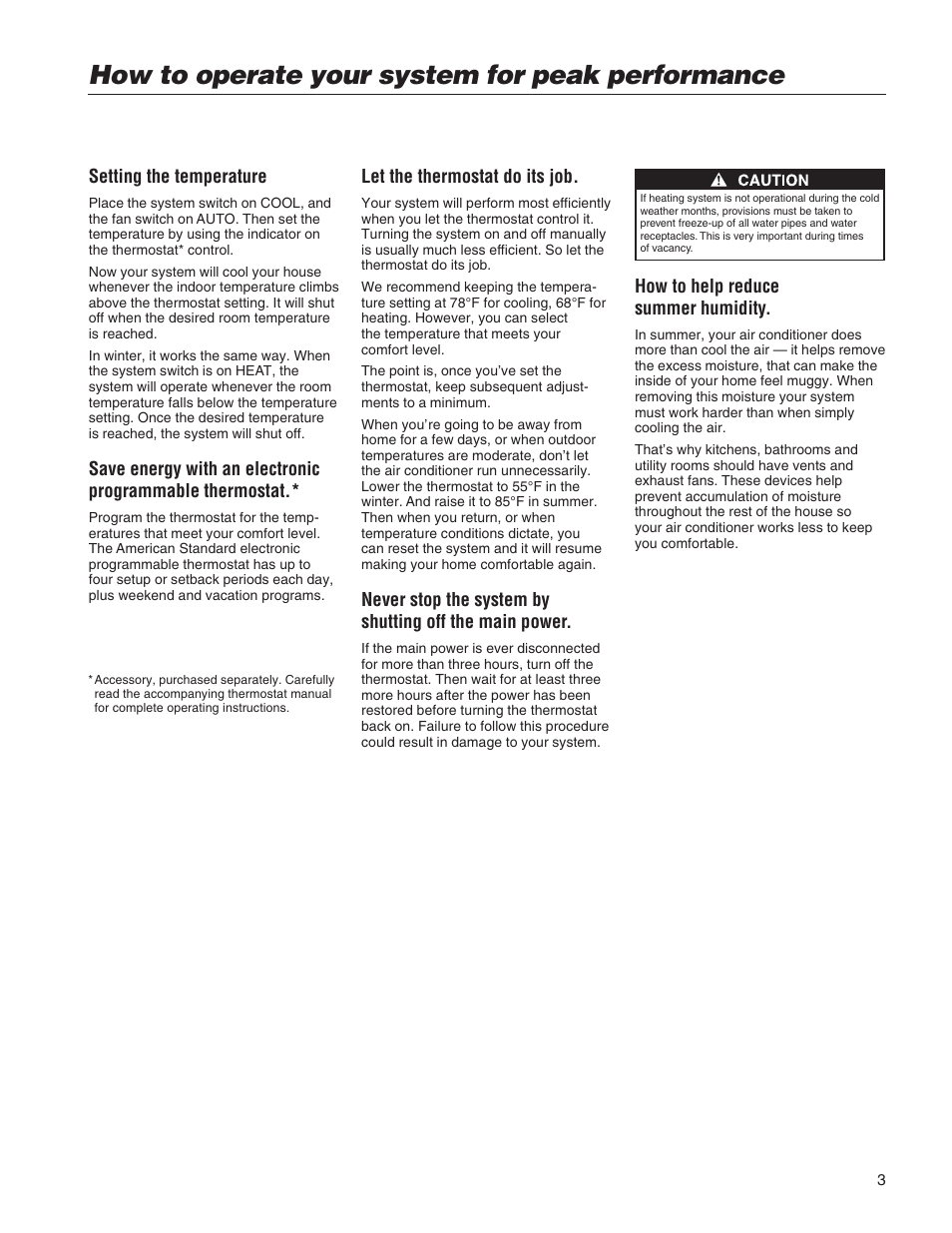 Peak performance, How to operate your system for peak performance | American Standard CENTRAL AIR CONDITIONER User Manual | Page 3 / 6